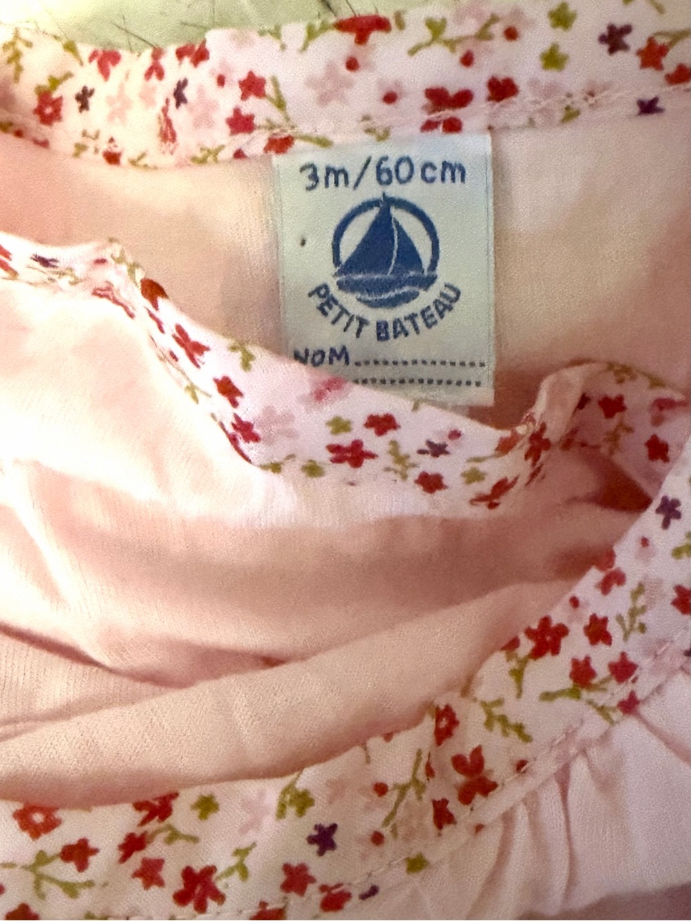 NWT Petit Bateau Baby Pink Floral-Trim One-Piece Romper - Picture 5 of 6